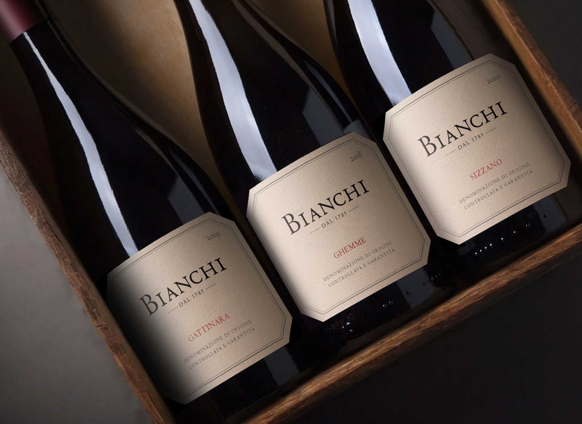 Logotipo y diseño de etiquetas de vino Bianchi