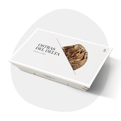 Diseño de packaging para caja de ostras gourmet.