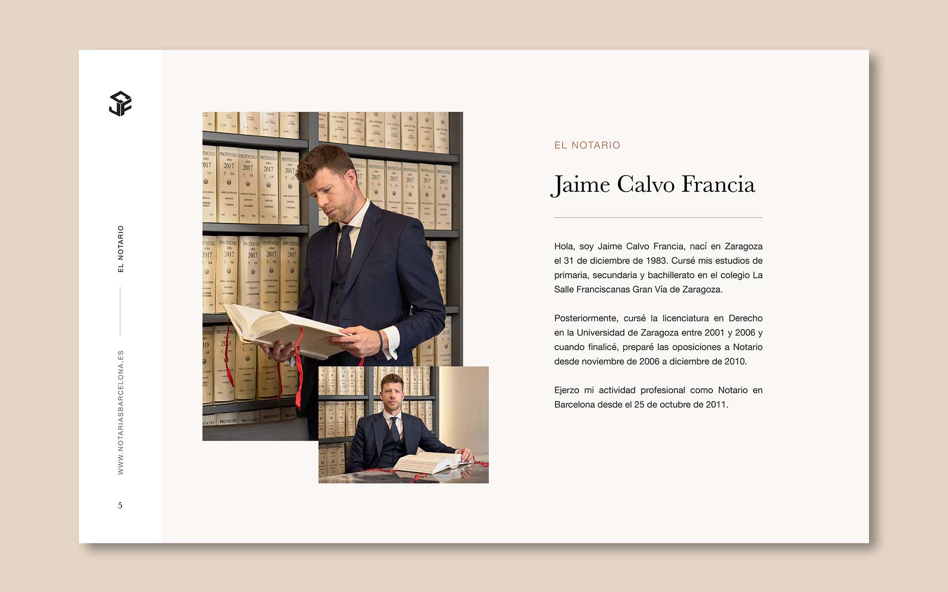 Diseño del dosier corporativo para la Notaría Jaime Calvo Francia; el Notario.
