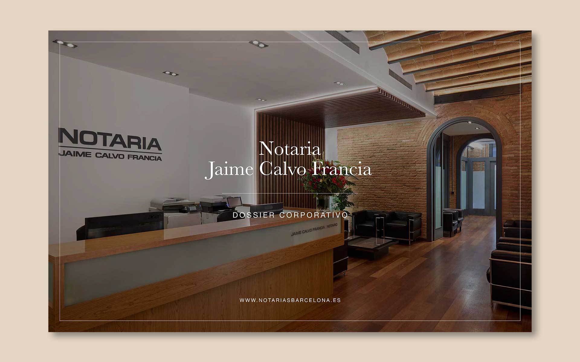 Portada del dosier corporativo de la Notaría Jaime Calvo Francia.