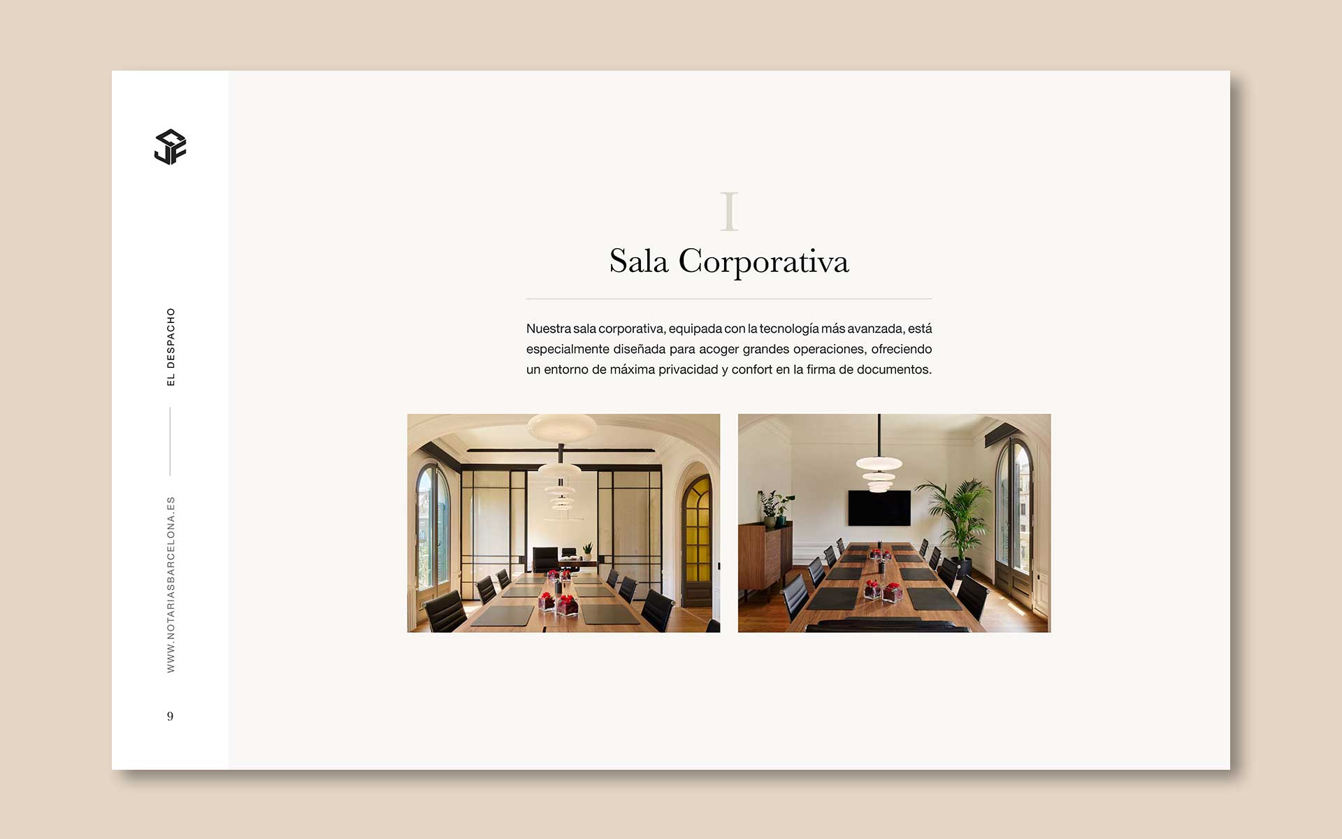 Diseño del dosier corporativo para la Notaría Jaime Calvo Francia; sala corporativa.