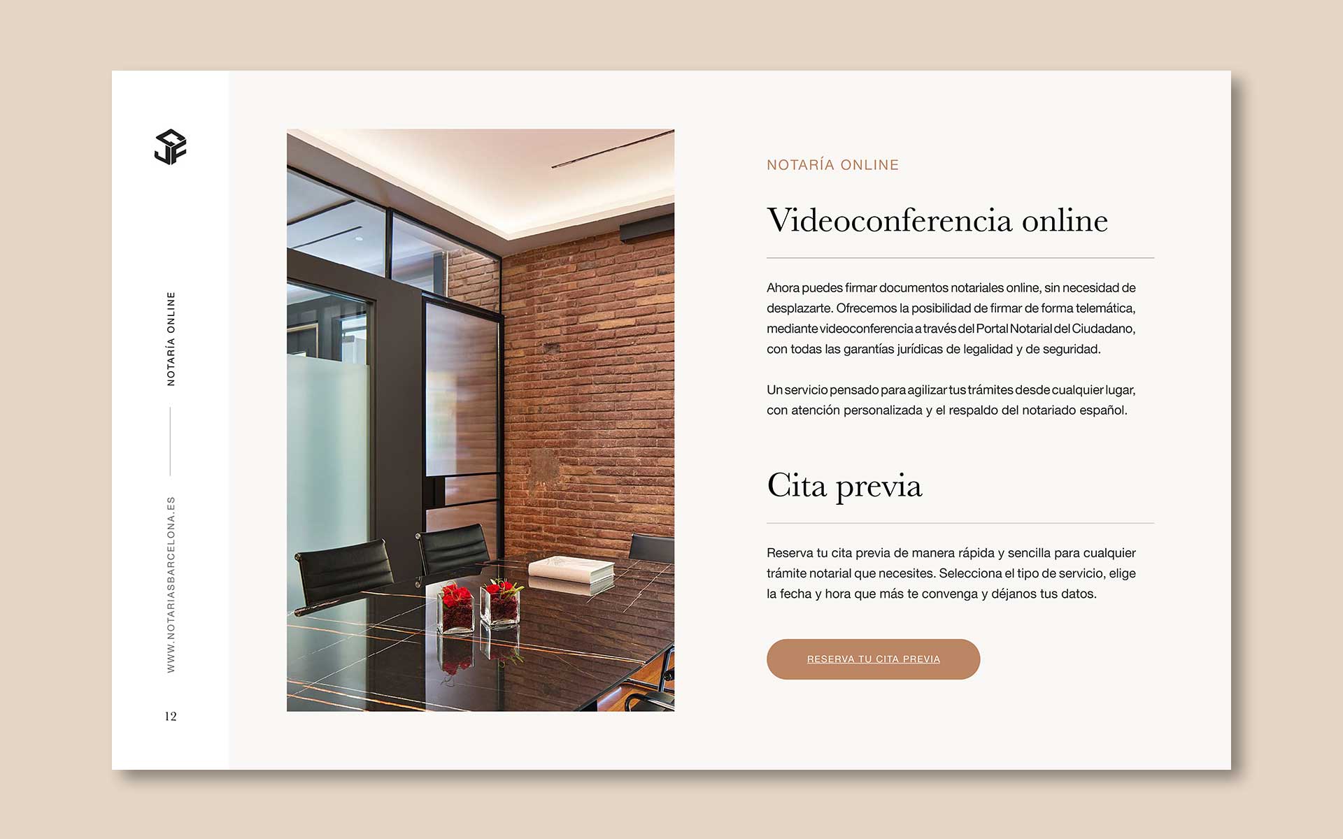 Diseño del dosier corporativo para la Notaría Jaime Calvo Francia; videoconferencia online.