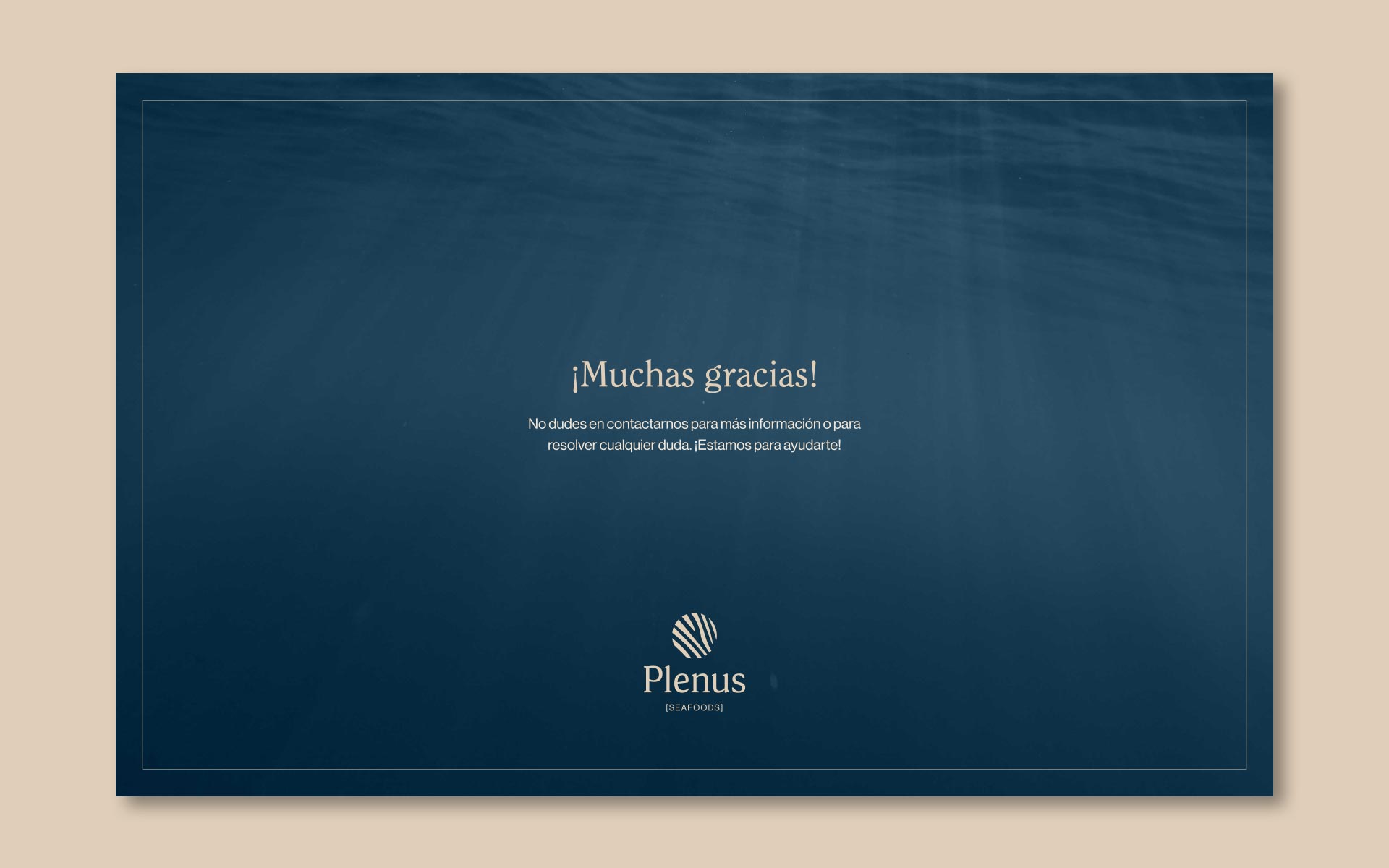 Contraportada de la presentación corporativa de Plenus, distribuidora de pescado y marisco.
