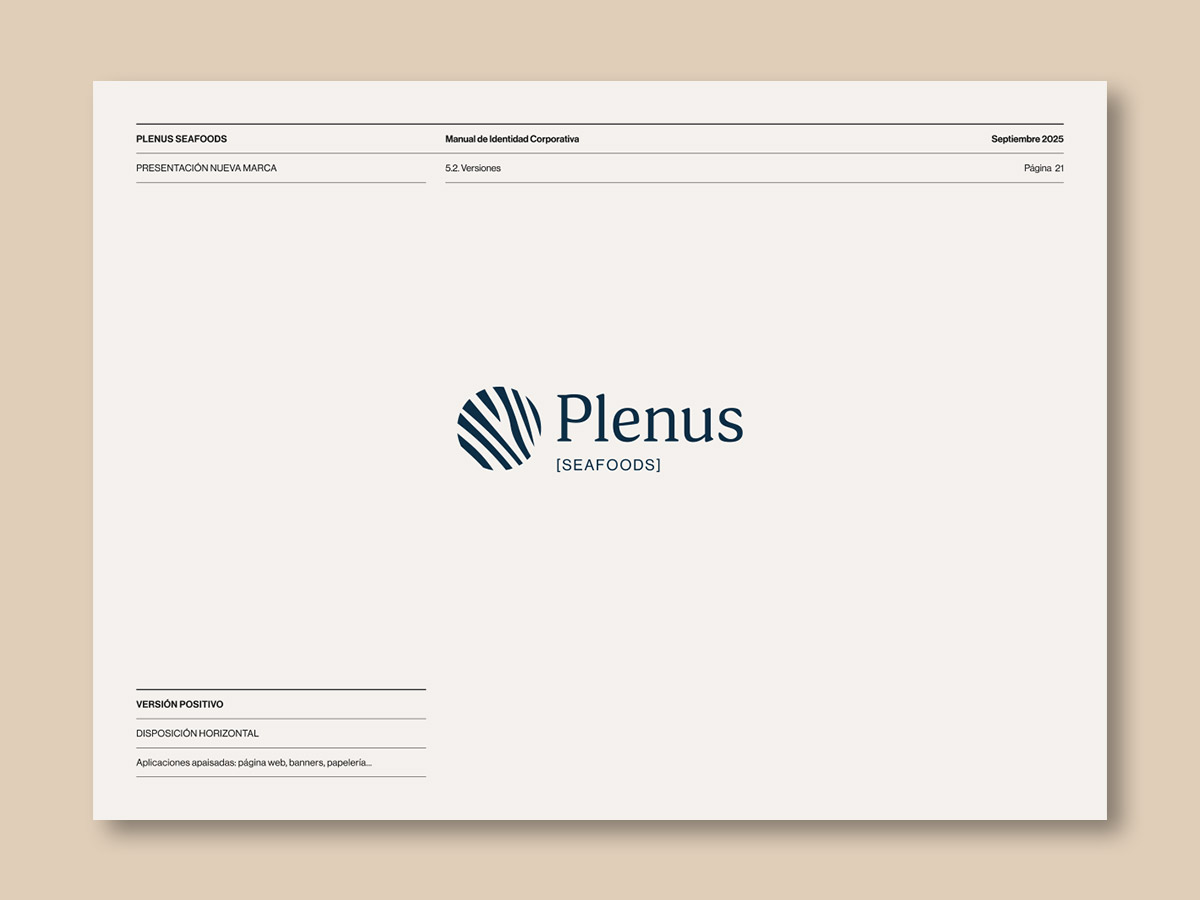 Diseño de nueva marca para Plenus, distribuidora de pescado; versión horizontal.