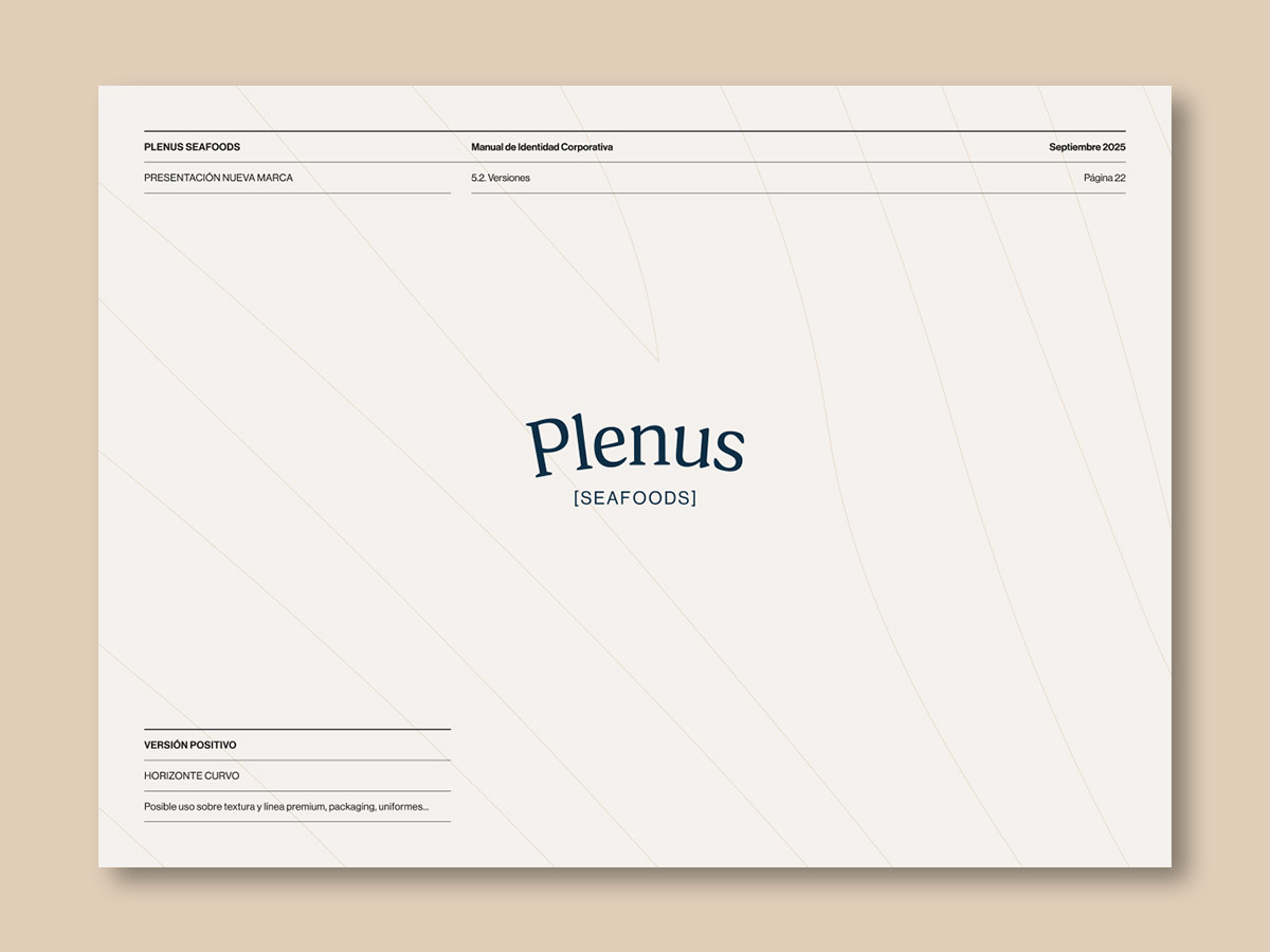 Diseño de nueva marca para Plenus, distribuidora de pescado; versión curva.