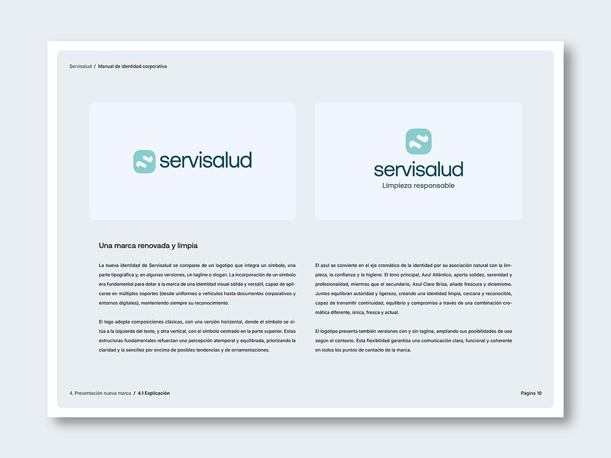 Manual de identidad para la empresa de servicios de limpieza Servisalud; nueva marca.