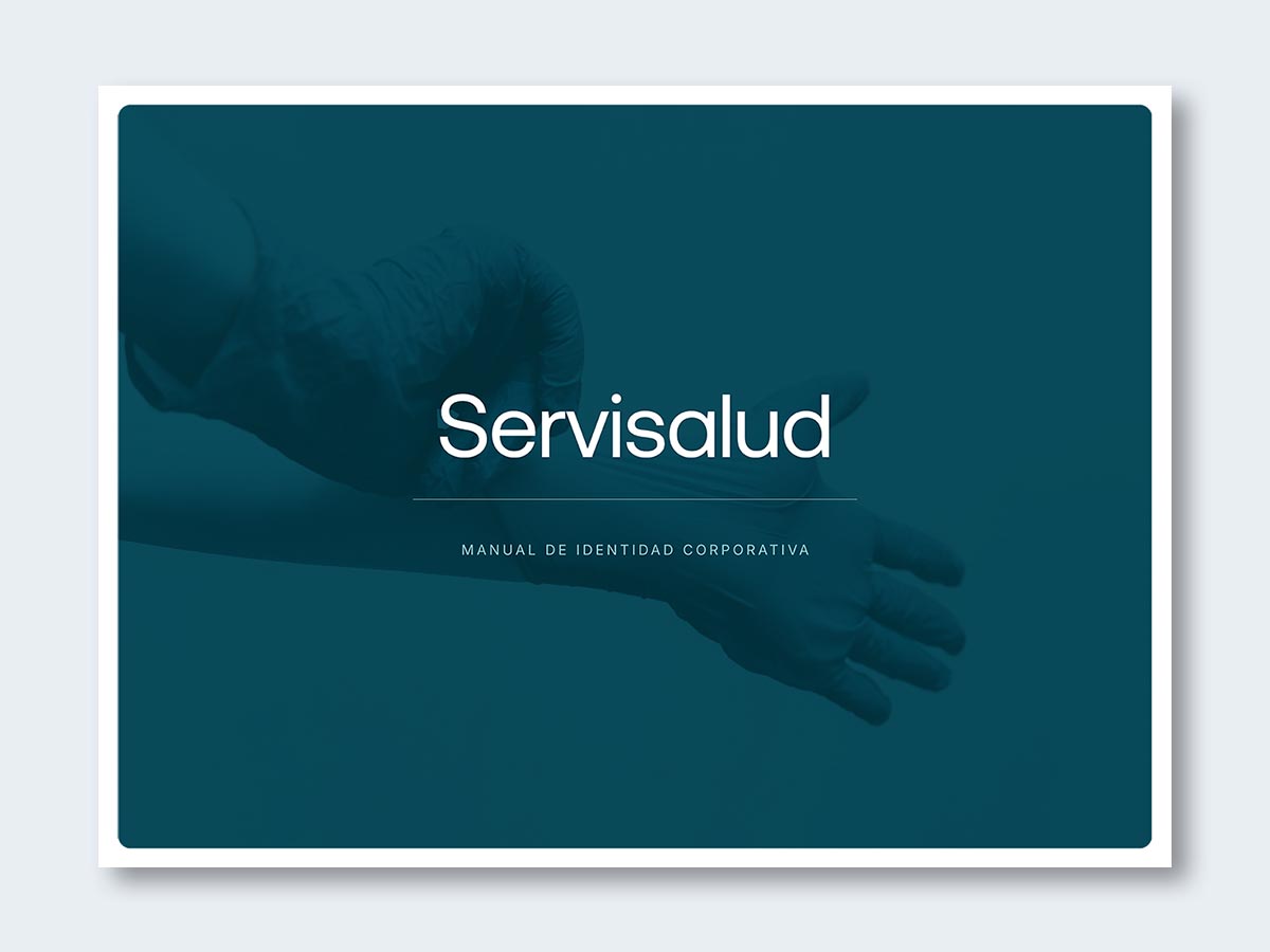 Portada del manual de identidad corporativa para la empresa de servicios de limpieza Servisalud.