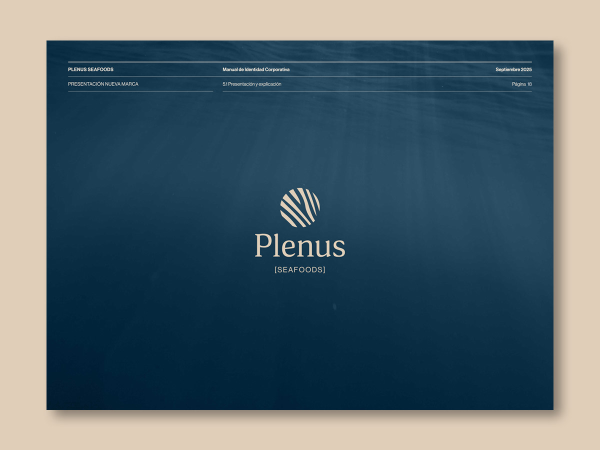 Diseño de nueva marca para Plenus, distribuidora de pescado; versión vertical.