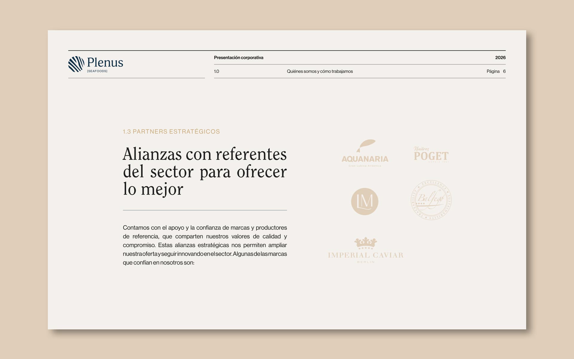 Diseño de presentación corporativa para Plenus, distribuidora de pescado y marisco; partners estratégicos.