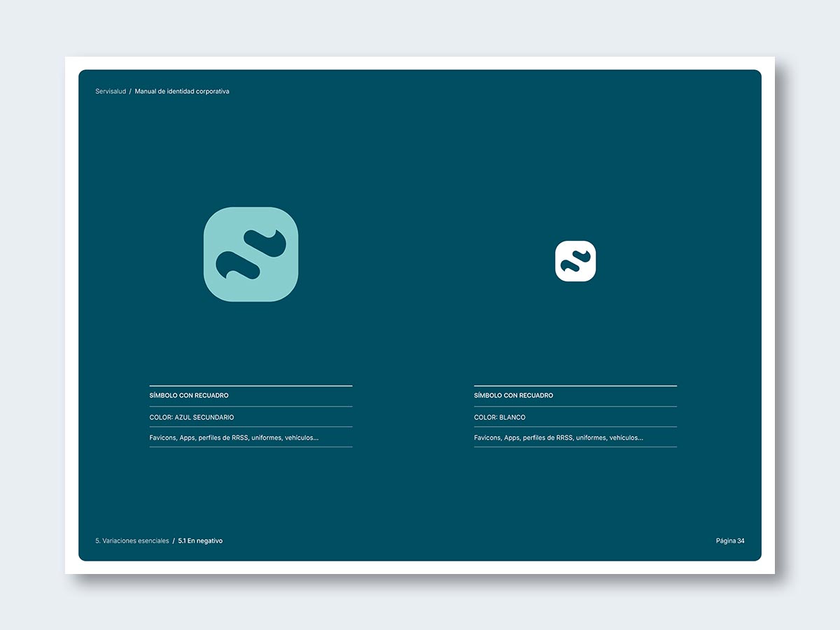 Diseño de marca para la empresa de limpieza Servisalud; versiones del símbolo en negativo.