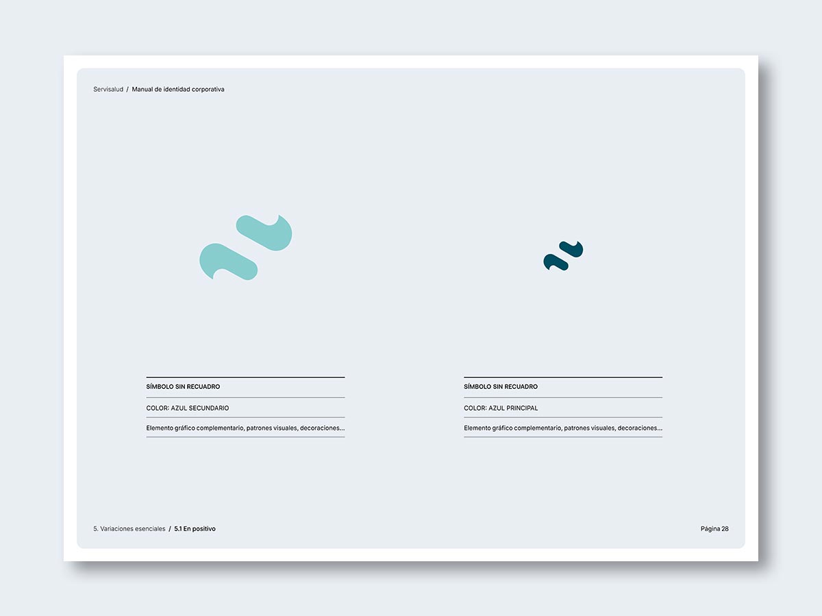 Diseño de marca para la empresa de limpieza Servisalud; versiones del símbolo.